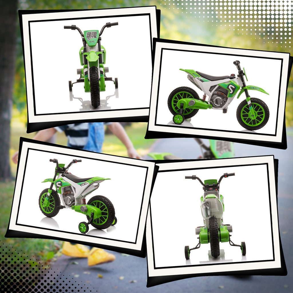 12V Kids Motorcycle w/ Treaded Tires, 5mph Top Speed Electric Bike for Kids, Ride On Motorcycle w/ Training Wheels, Battery Charger, Spring Suspension, Green