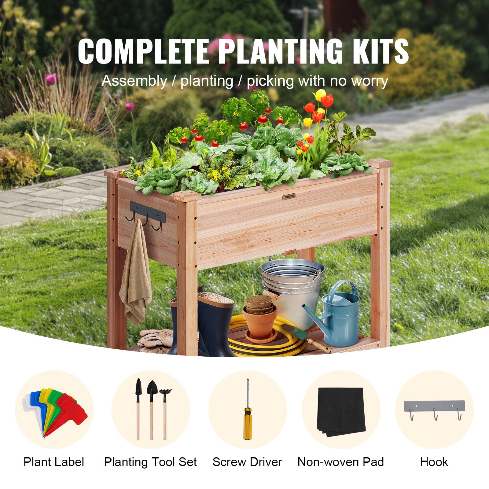 Wooden Raised Garden Bed Planter Box 33.9x18.1x30' Flower Vegetable Herb
