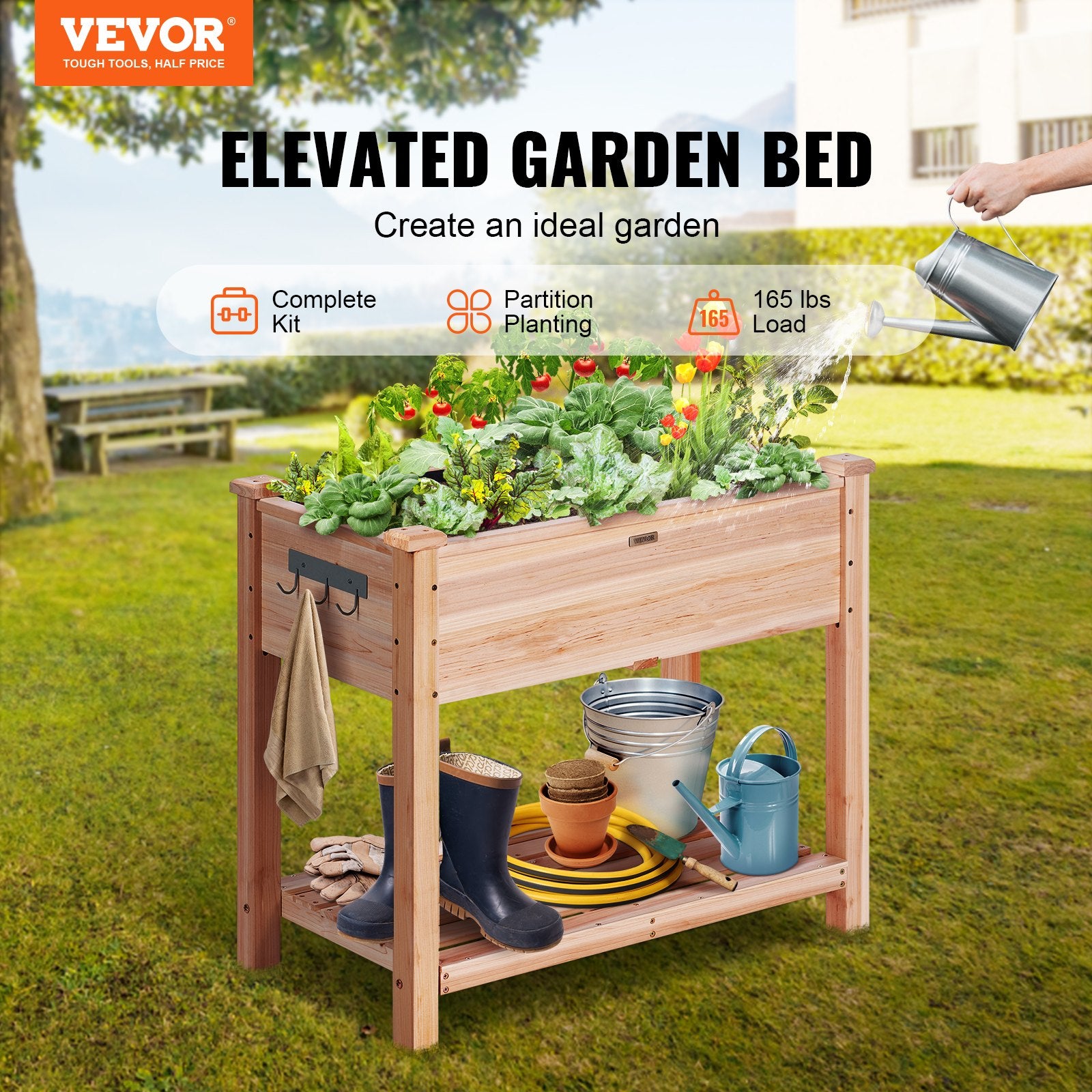 Wooden Raised Garden Bed Planter Box 33.9x18.1x30' Flower Vegetable Herb