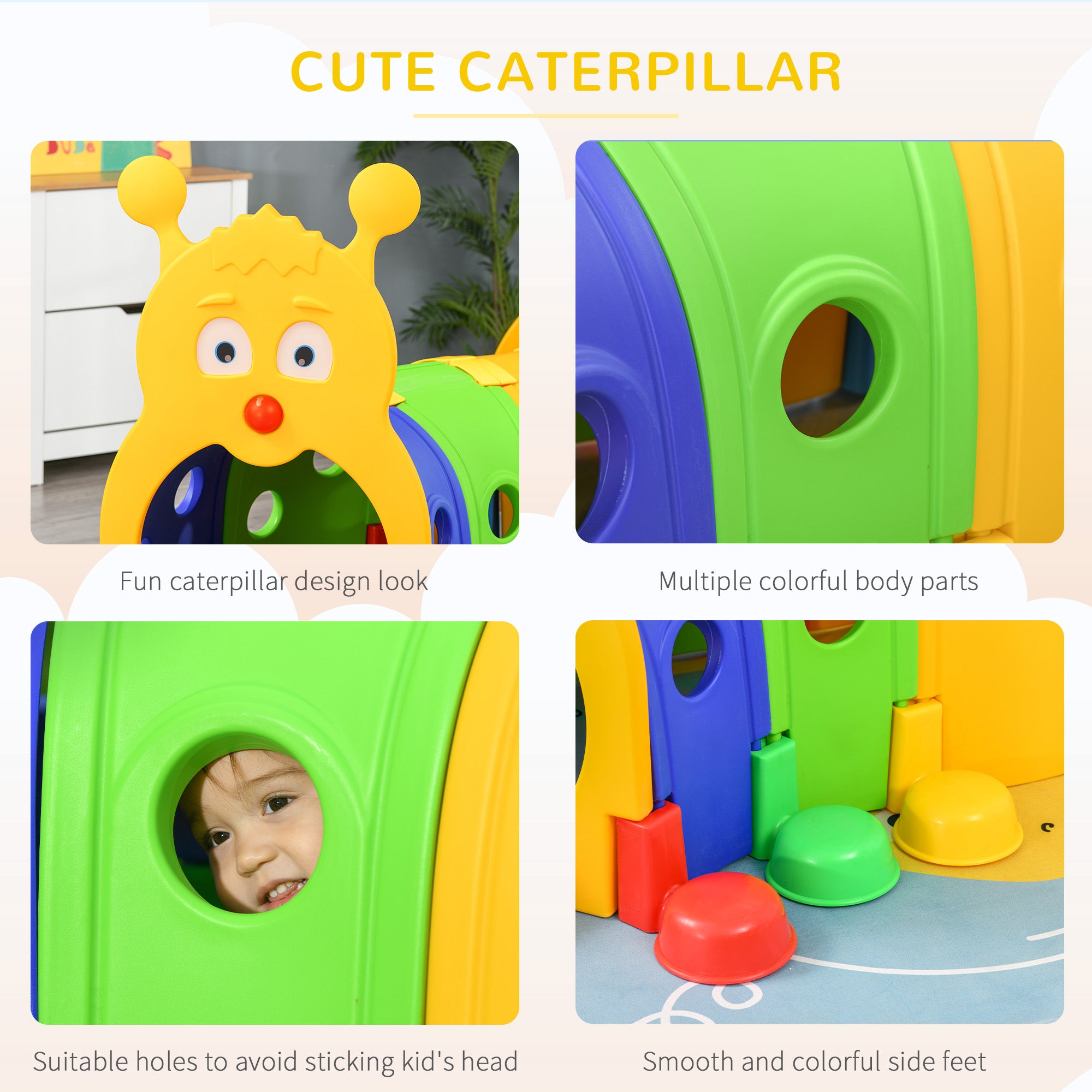 Caterpillar Tunnel, Toddler Tunnel for Kids Crawl and Climb Through, Kids' Play Structure Indoor Outdoor, 6 Sections, Multicolored