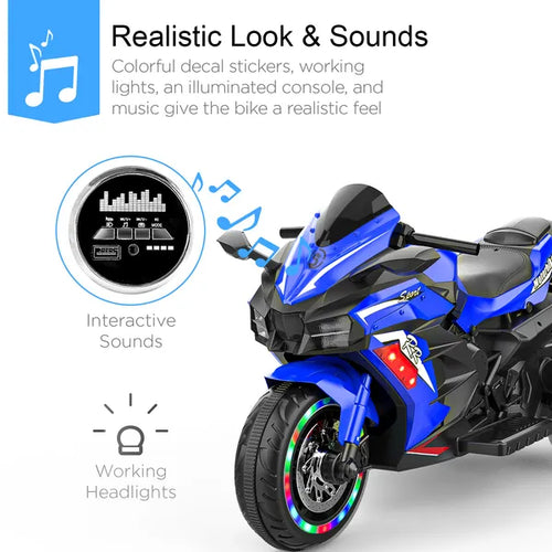 Electric Motorcycle For Kids, 12V Battery Powered Ride On Toys 3 Wheels Motorcycle With LED Lights, Bluetooth Music, Blue - No Shipping On Weekends - Temu, Walmart Amazon Prohibited
