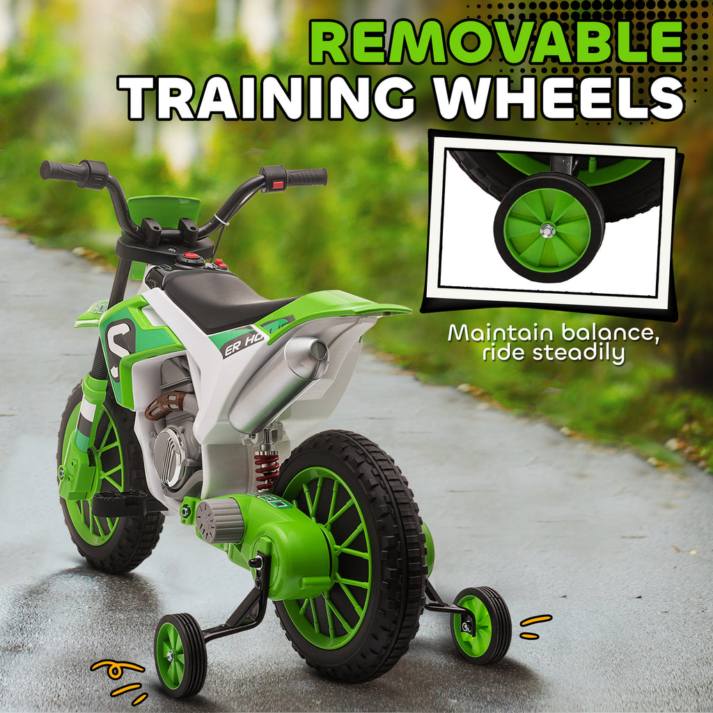 12V Kids Motorcycle w/ Treaded Tires, 5mph Top Speed Electric Bike for Kids, Ride On Motorcycle w/ Training Wheels, Battery Charger, Spring Suspension, Green