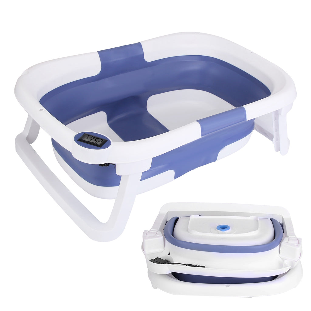 1Pc Baby Bath Tub With Thermometer Collapsible Travel Friendly 0 To 24Months Baby Bathtub With Drain Hole For Newborn Infant Toddler Odorless Toxic Free Foldable Bathtub