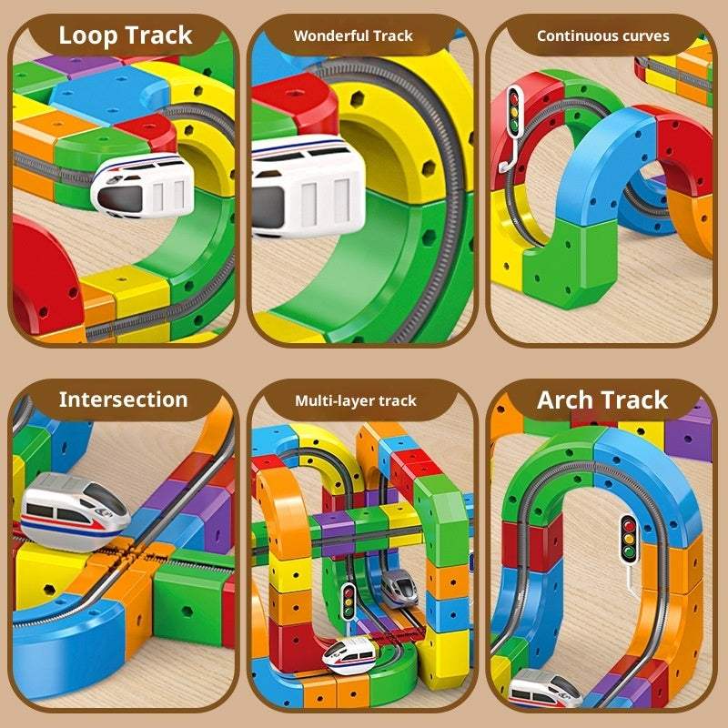 Small Train Track Cube Electric Assembled Building Block Toys
