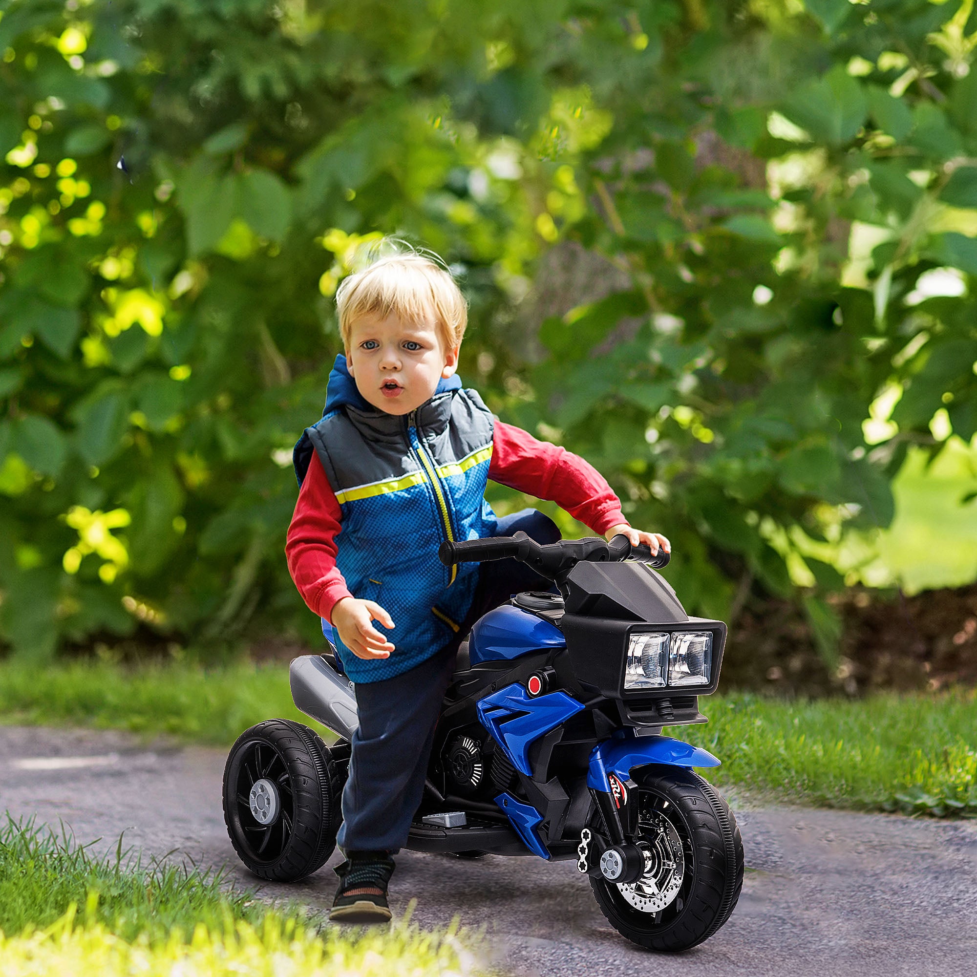 6V Kids Motorcycle Toddler Ride-on Toy, High-Traction Battery-Operated Mini Electric Motorbike with Forward/Reverse Switch, Music, Headlights, Horn, Blue